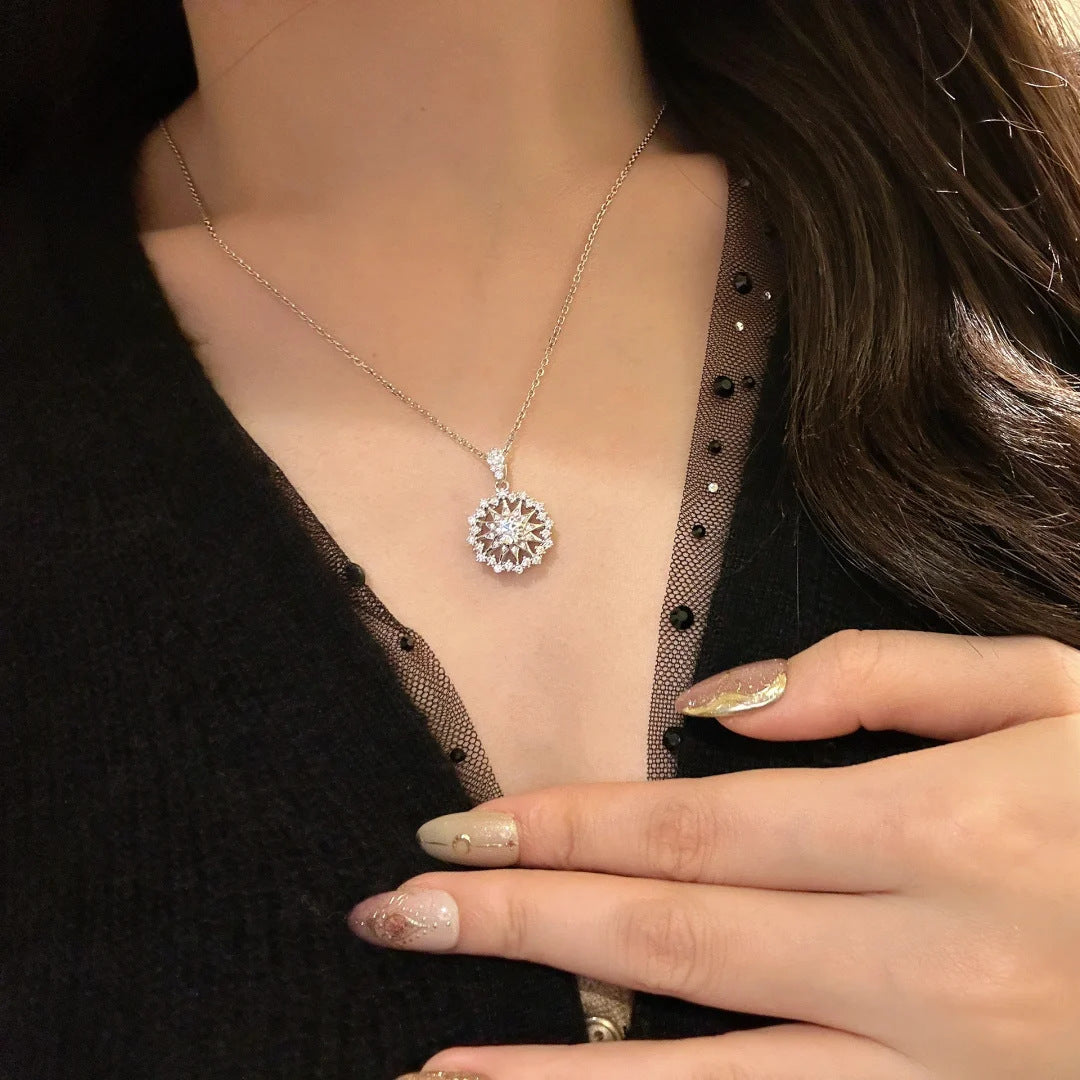 Retro Diamonds Sun Asterism Pendant Compass Earings Set