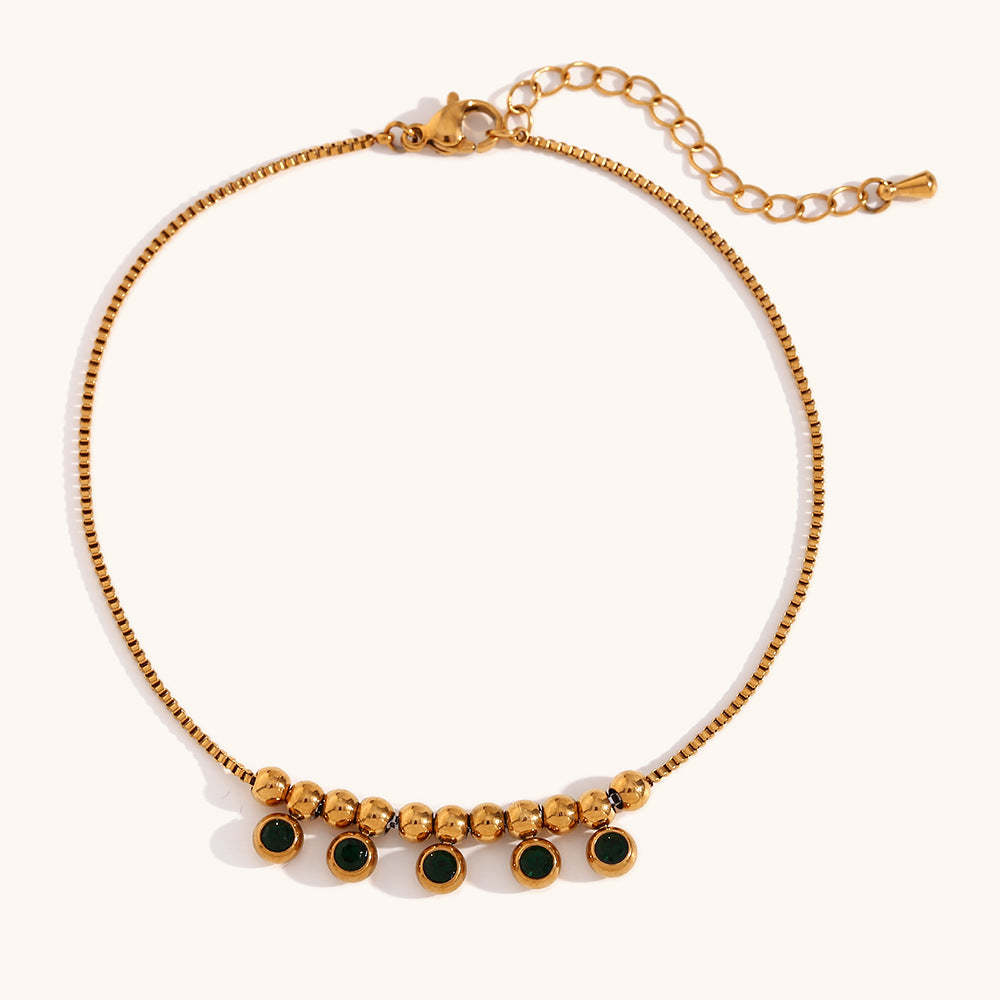 Hot Sale Gold Green Diamond Mop Steel Ball Box Chain Anklet Stainless Steel Plated Foot Ornaments