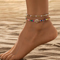 Shell Pearl Rice Bead Elastic Foot Chain Two Piece Set