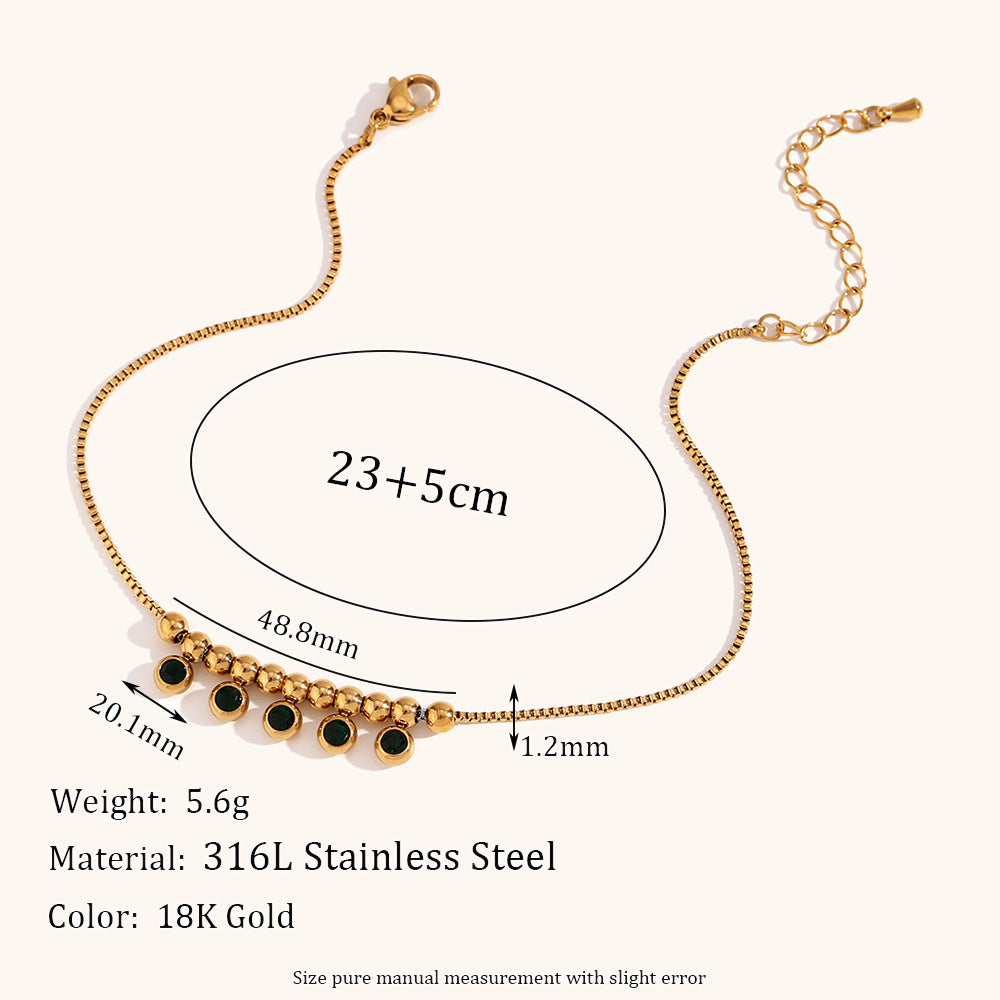 Hot Sale Gold Green Diamond Mop Steel Ball Box Chain Anklet Stainless Steel Plated Foot Ornaments