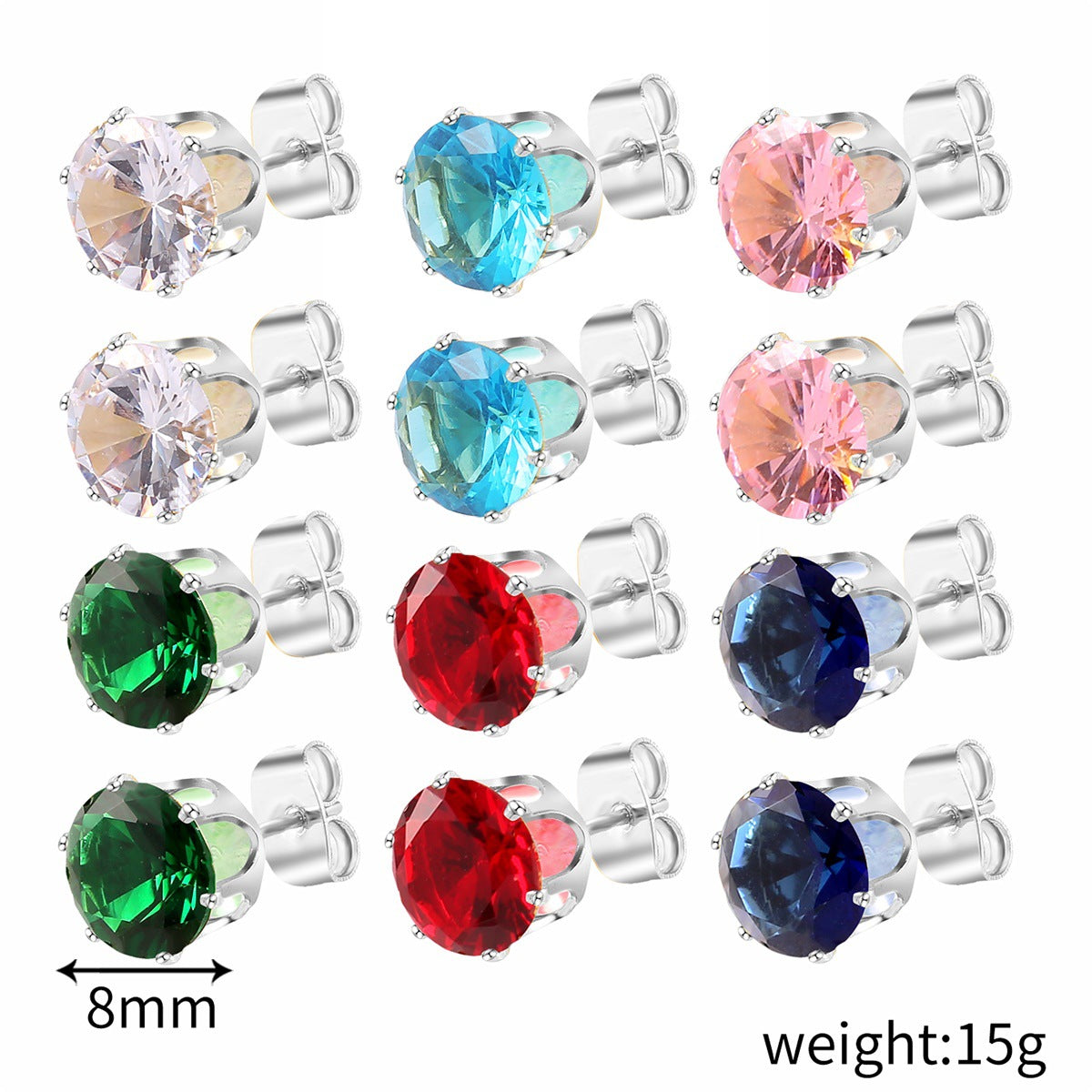 Women's Fashion Simple Stainless Steel Zircon Earings Set