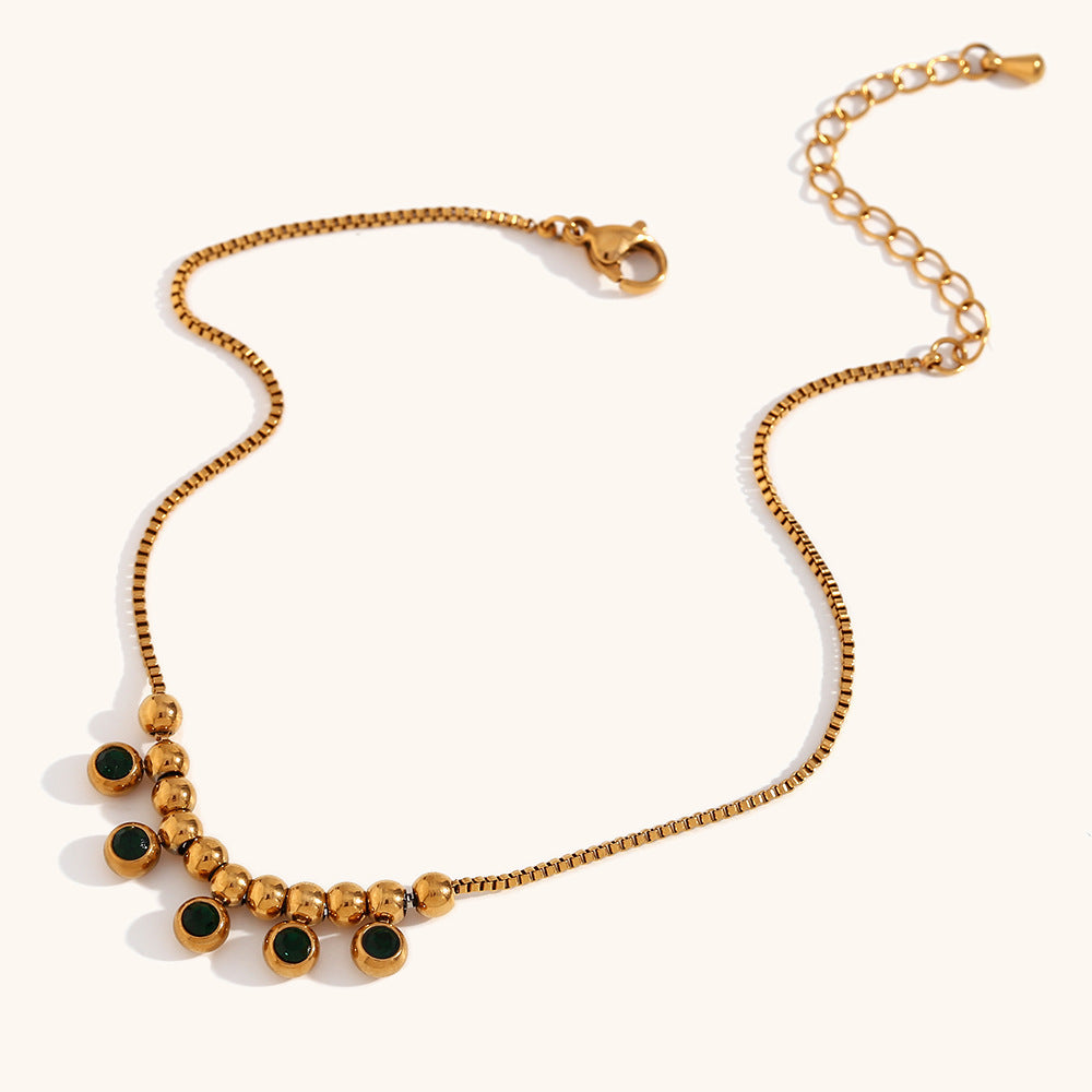 Hot Sale Gold Green Diamond Mop Steel Ball Box Chain Anklet Stainless Steel Plated Foot Ornaments