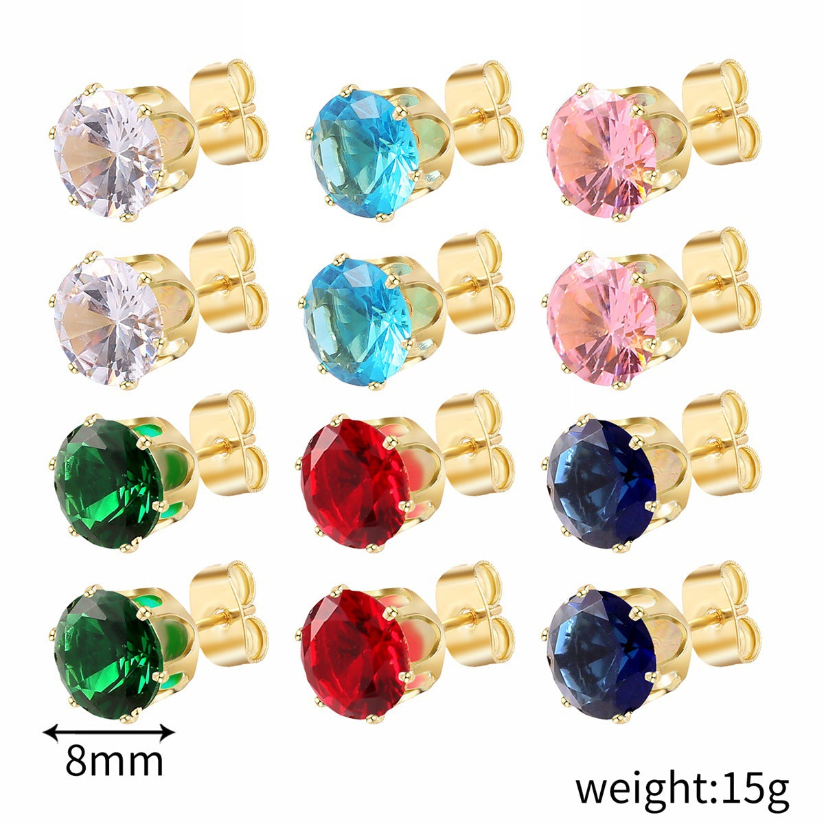 Women's Fashion Simple Stainless Steel Zircon Earings Set