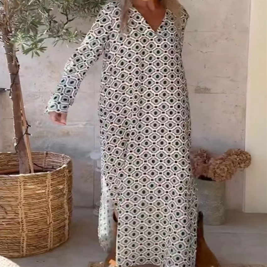 Female Bohemian Female V-neck Long-sleeve Dress