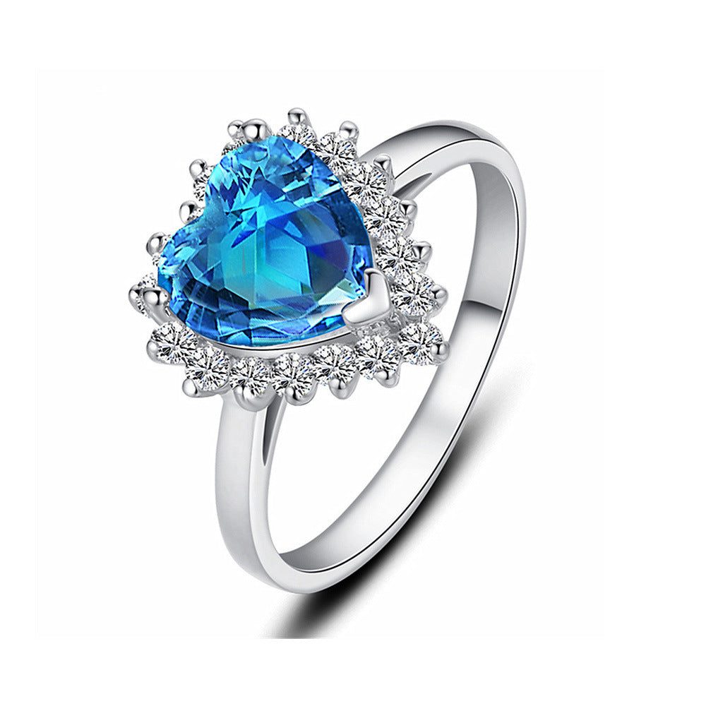 Micro Inlaid Zircon Heart Of The Ocean Necklace Ring Earings Set