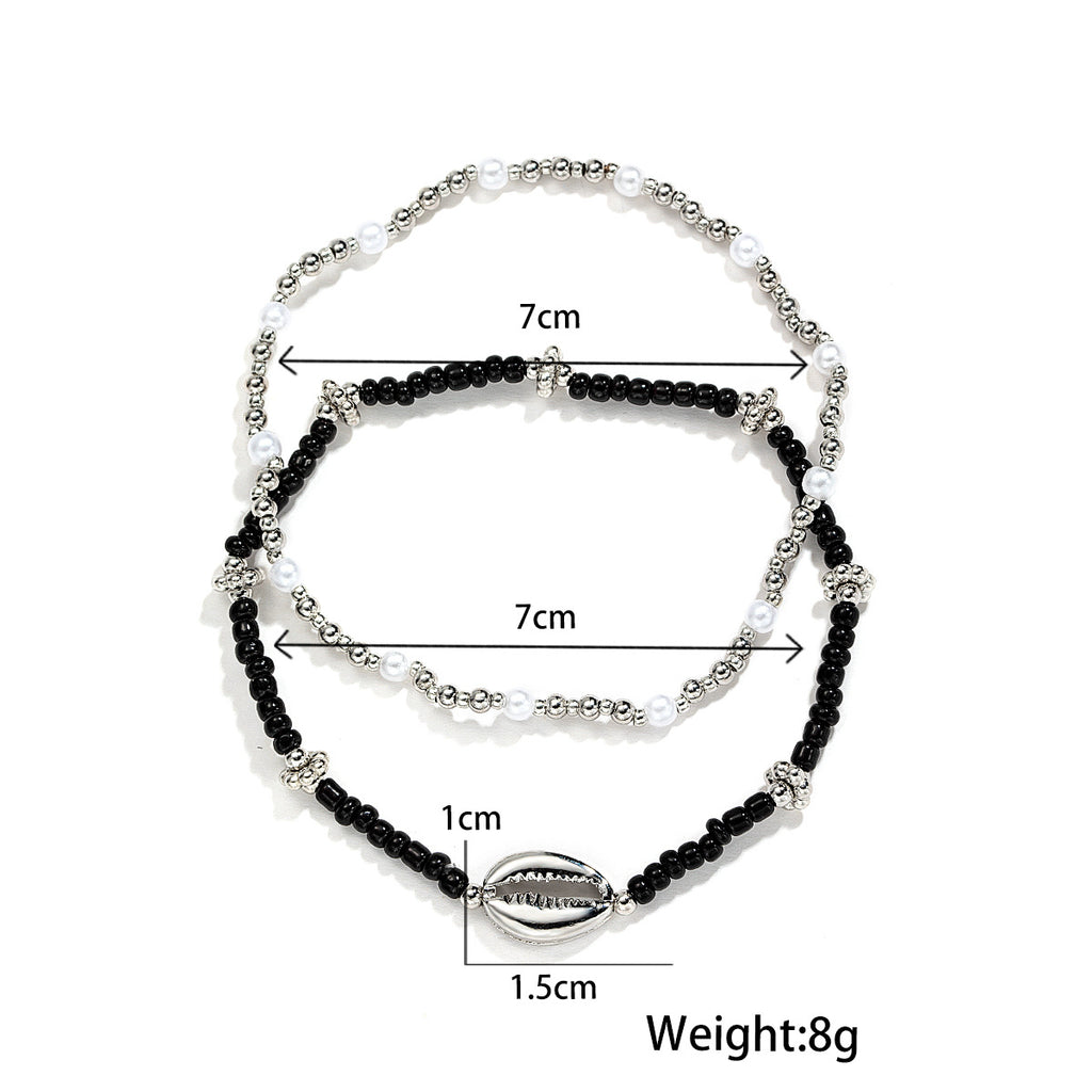 Shell Pearl Rice Bead Elastic Foot Chain Two Piece Set