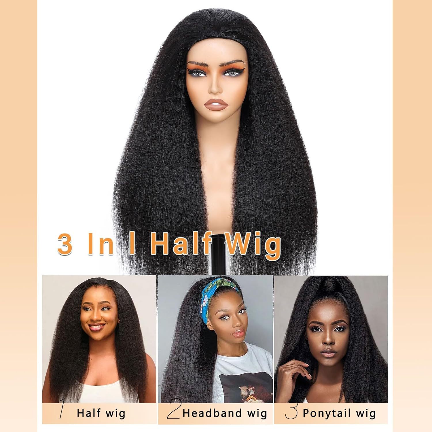 Womens Drawstring-Style Middle-Part Long Straight Wig In Synthetic Hair