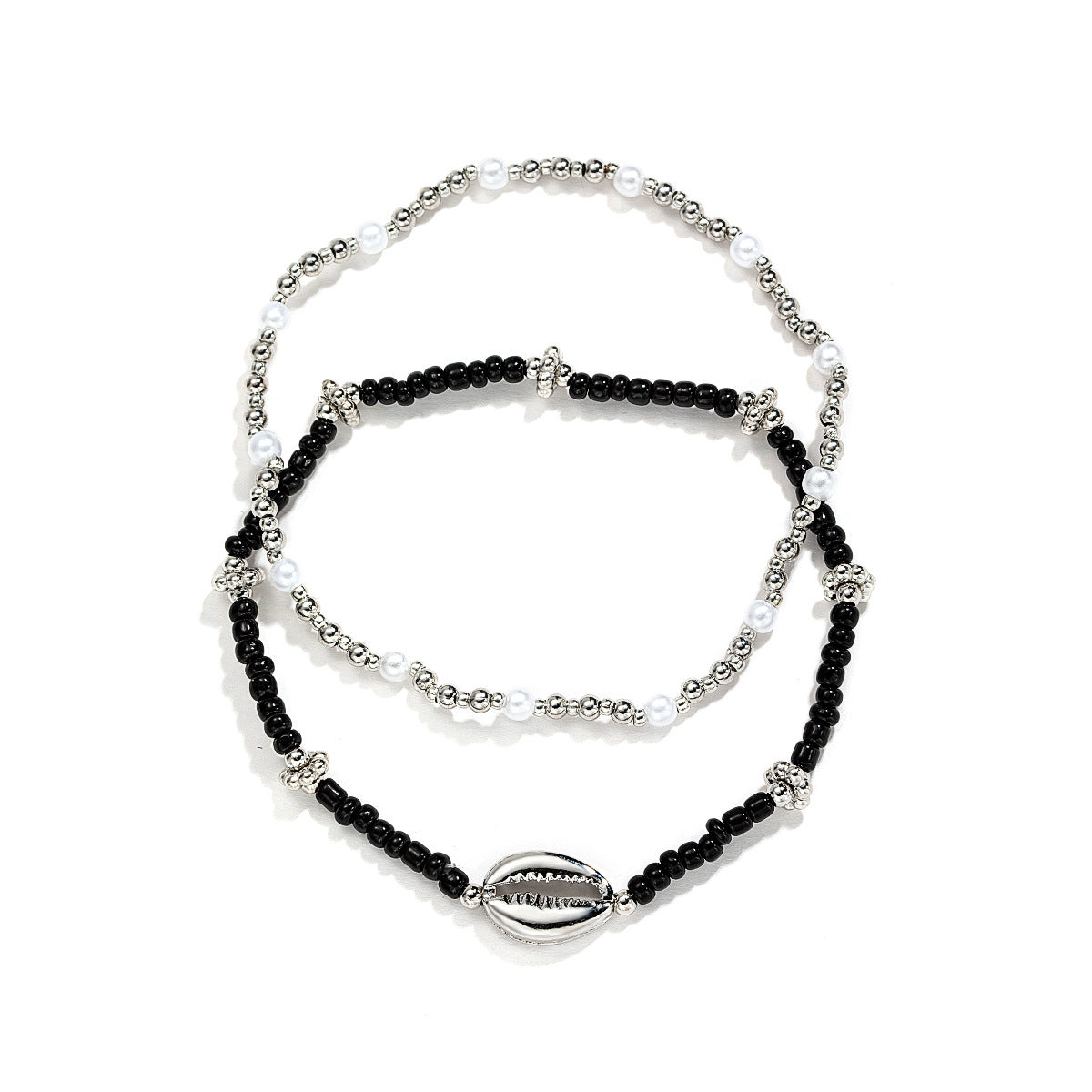 Shell Pearl Rice Bead Elastic Foot Chain Two Piece Set